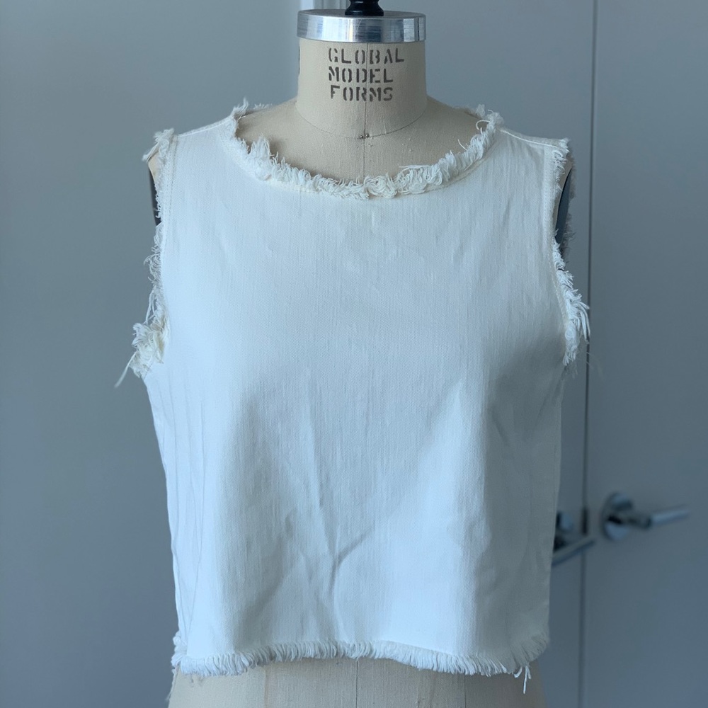 Zara Trafaluc Collection  White Frayed Denim Top